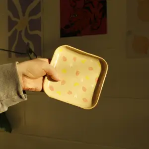 handmade square plate with strawberries