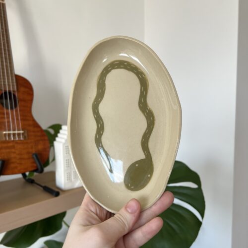 Oval Plate with Cute Green Snake