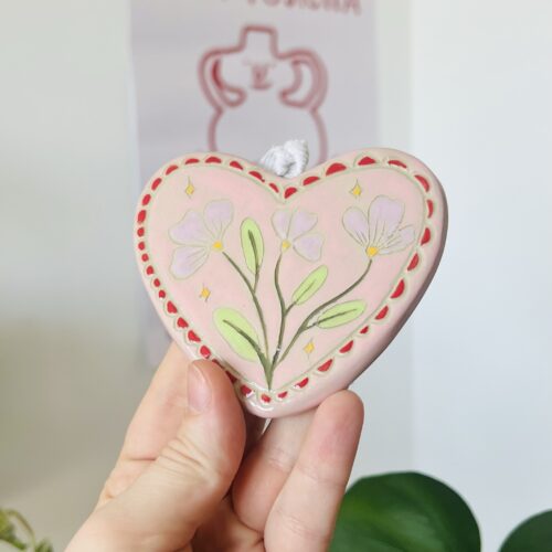 Handmade Heart-Shaped Ceramic Wall Decor with Hand-Painted Design - Small Wall Art - 10x8cm - Image 2