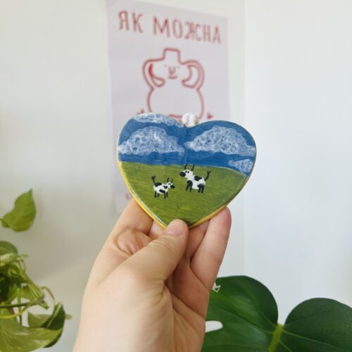Handmade Heart-Shaped Ceramic Wall Decor with Hand-Painted Design - Small Wall Art - 10x8cm